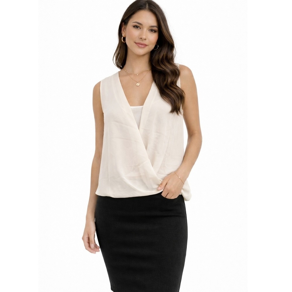 A.L.C. 100% Silk Ivory Sleeveless ‎ Double Layered Top Blouse Classic Casual XS